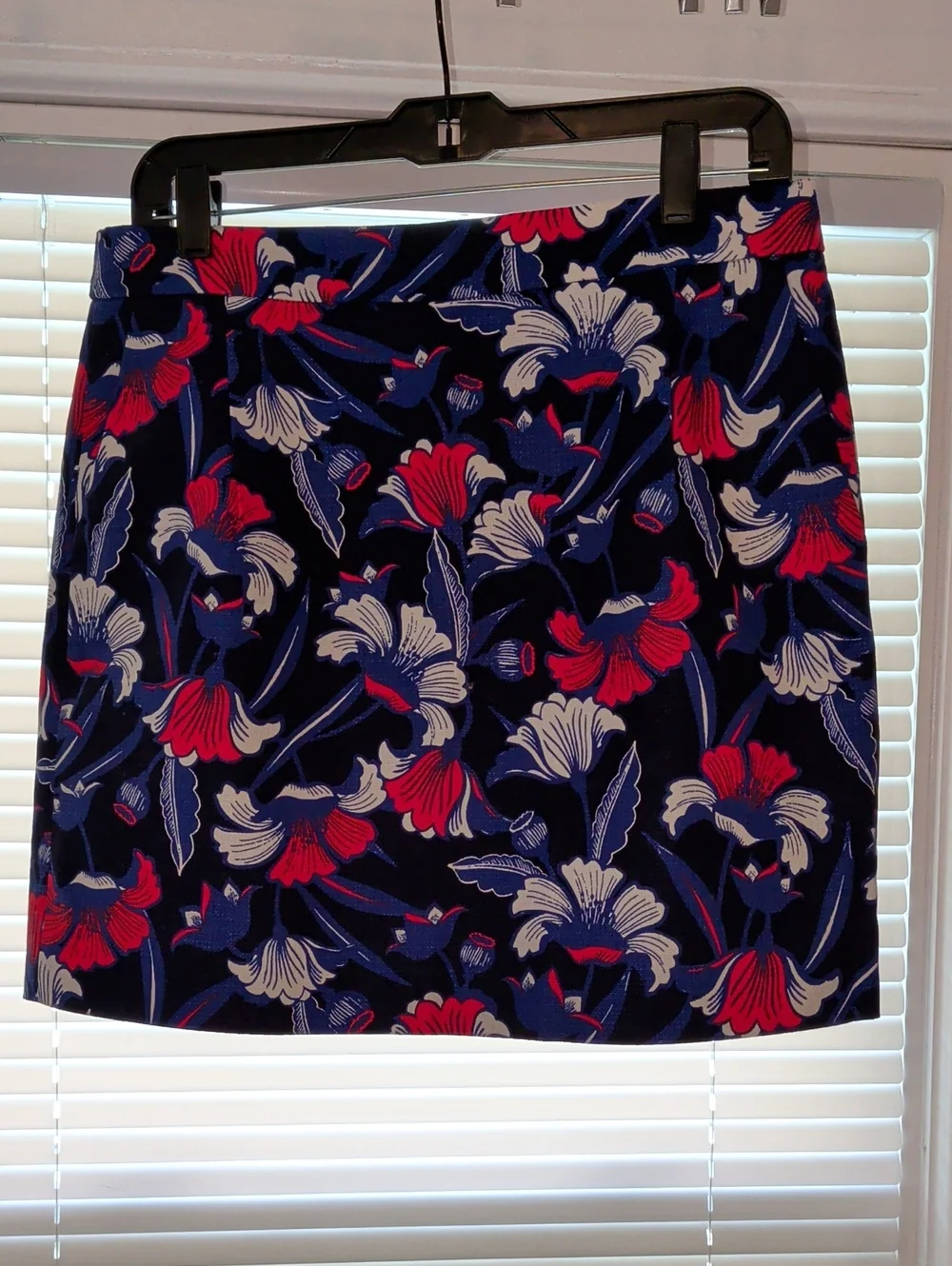 J. Crew Navy Floral Mini Skirt With Pockets— Red & White Blooms